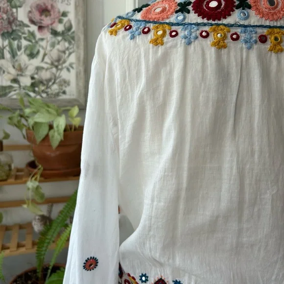 Zara embroidered blouse long sleeve size XS casual style - Picture 10 of 13